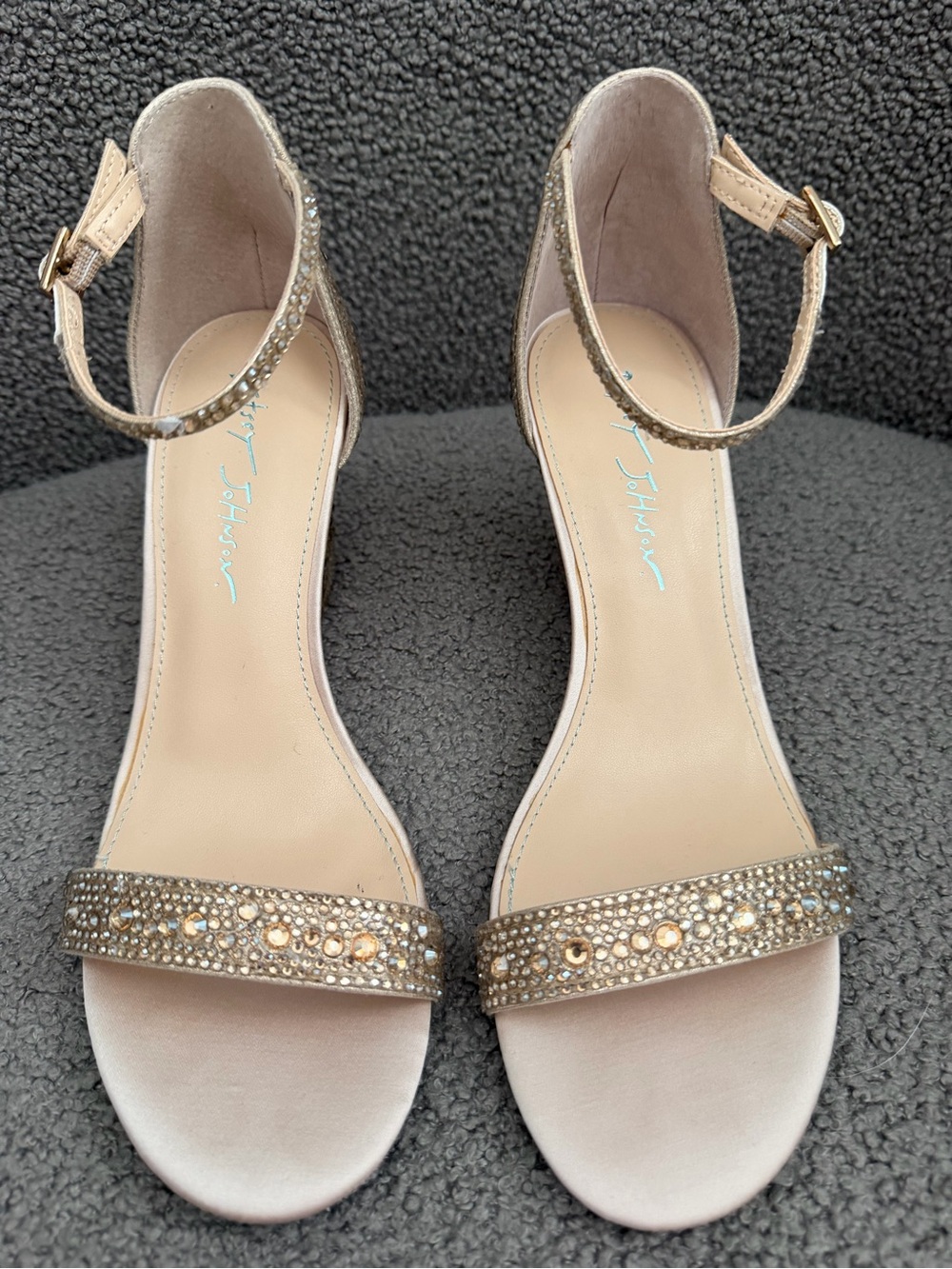 Betsey Johnson Champagne Gold Rhinestone Wedge Sandals - Picture 2 of 8